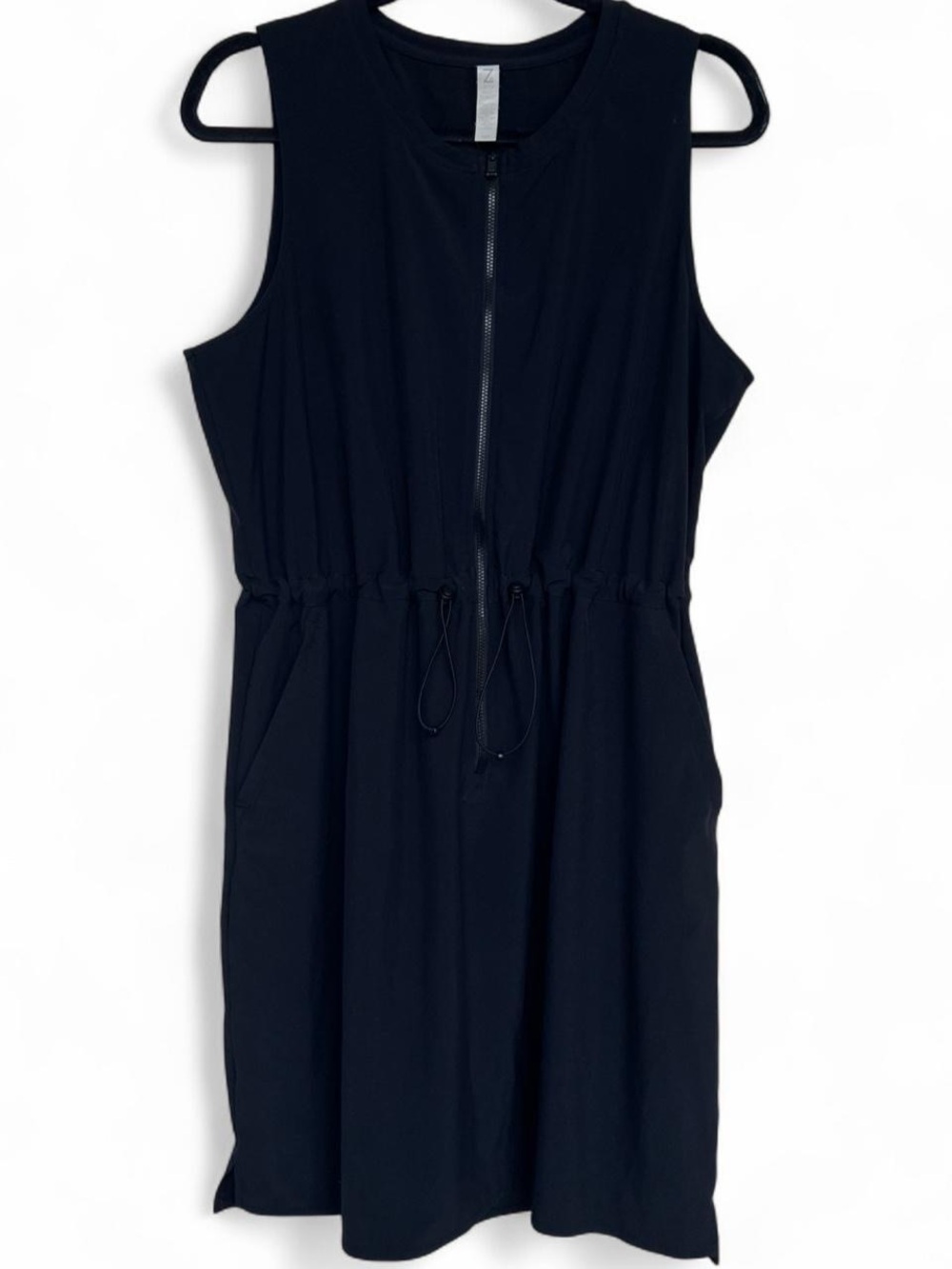 Zella Black Sleeveless Zip-Front Drawstring Mini Dress